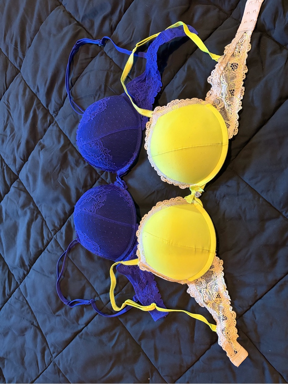 La SENZA Yellow and Royal Blue Lace Trim Push-Up Bra Duo